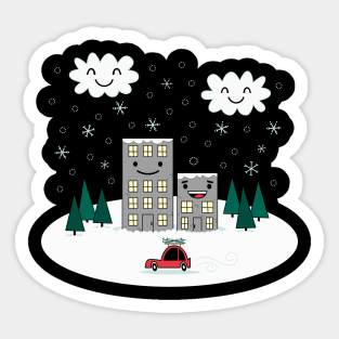 Kawaii Winter Town Sticker